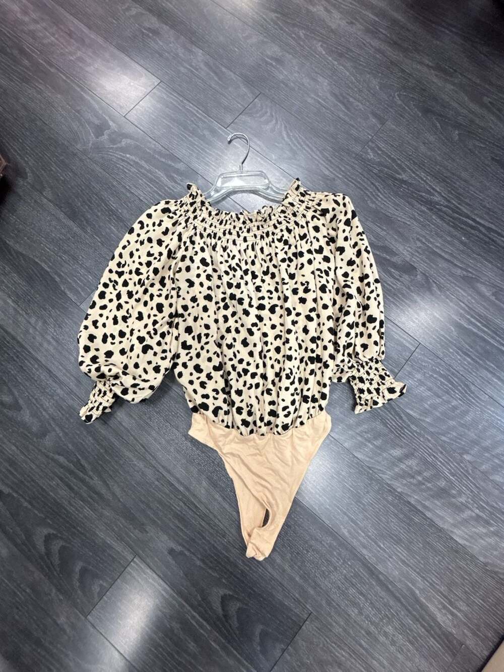 WAYE Off-The-Shoulder Polka Dot Bodysuit
